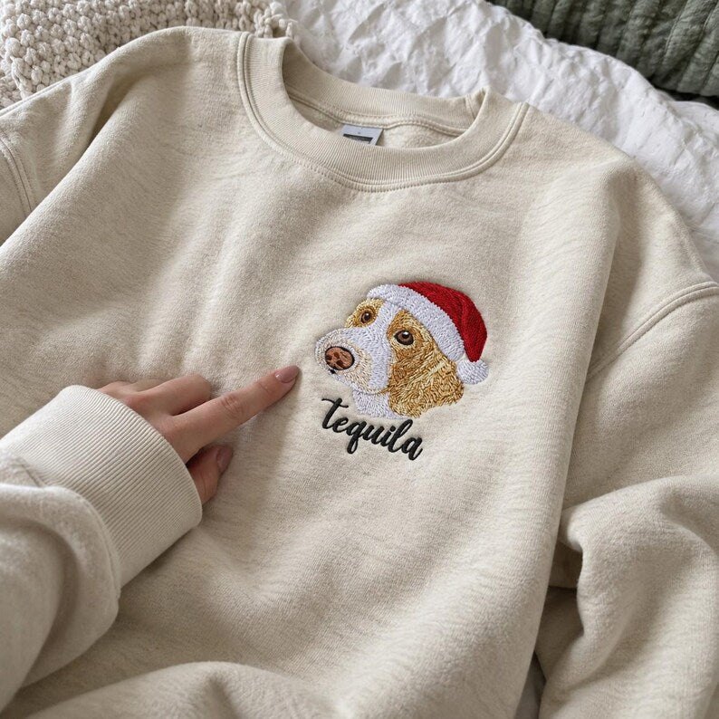 Christmas With You – Custom Santa Hat Pet Portrait & Name Embroidered Sweatshirt