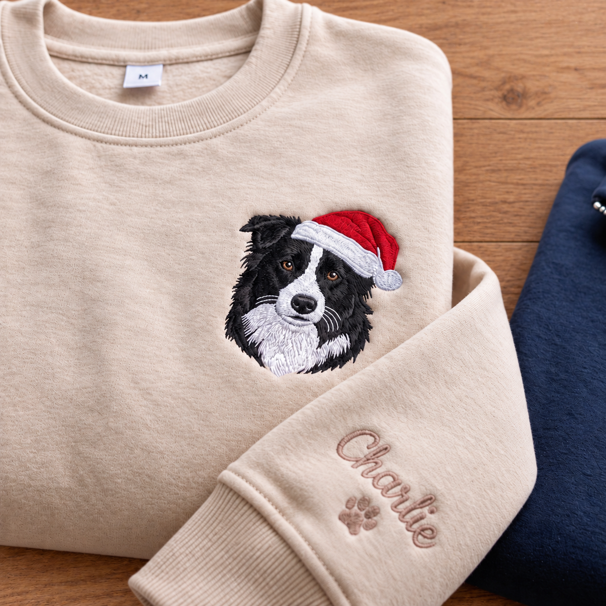 Christmas With You – Custom Santa Hat Pet Portrait & Name Embroidered Sweatshirt
