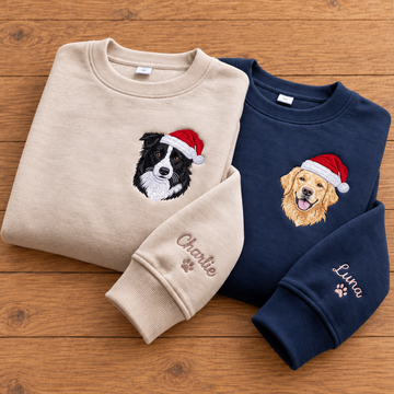 Christmas With You – Custom Santa Hat Pet Portrait & Name Embroidered Sweatshirt