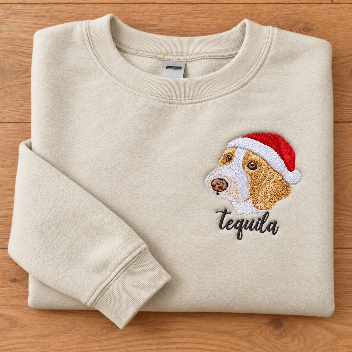 Christmas With You – Custom Santa Hat Pet Portrait & Name Embroidered Sweatshirt