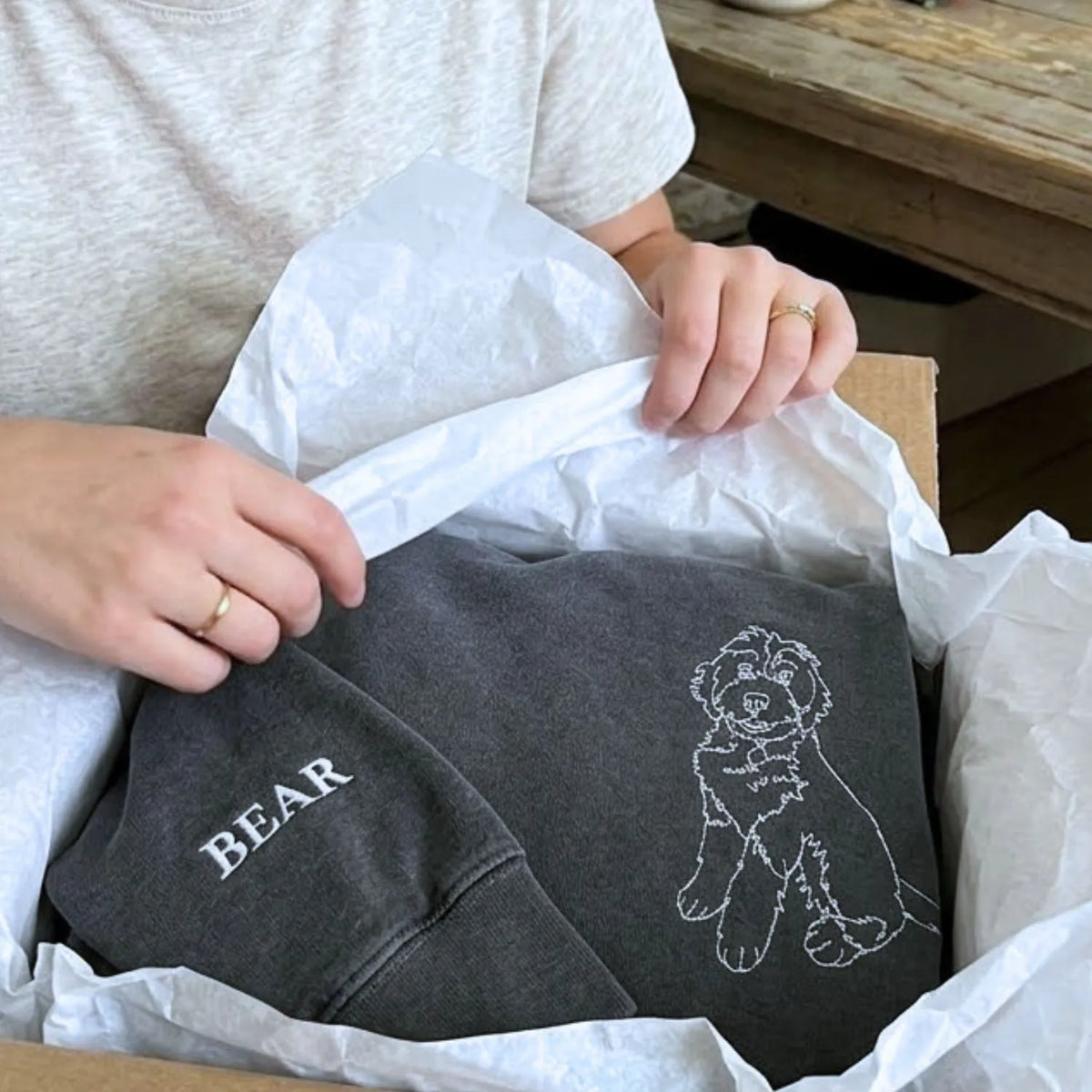 The Little Shadow – Custom Pet Line Art Embroidered Sweatshirt