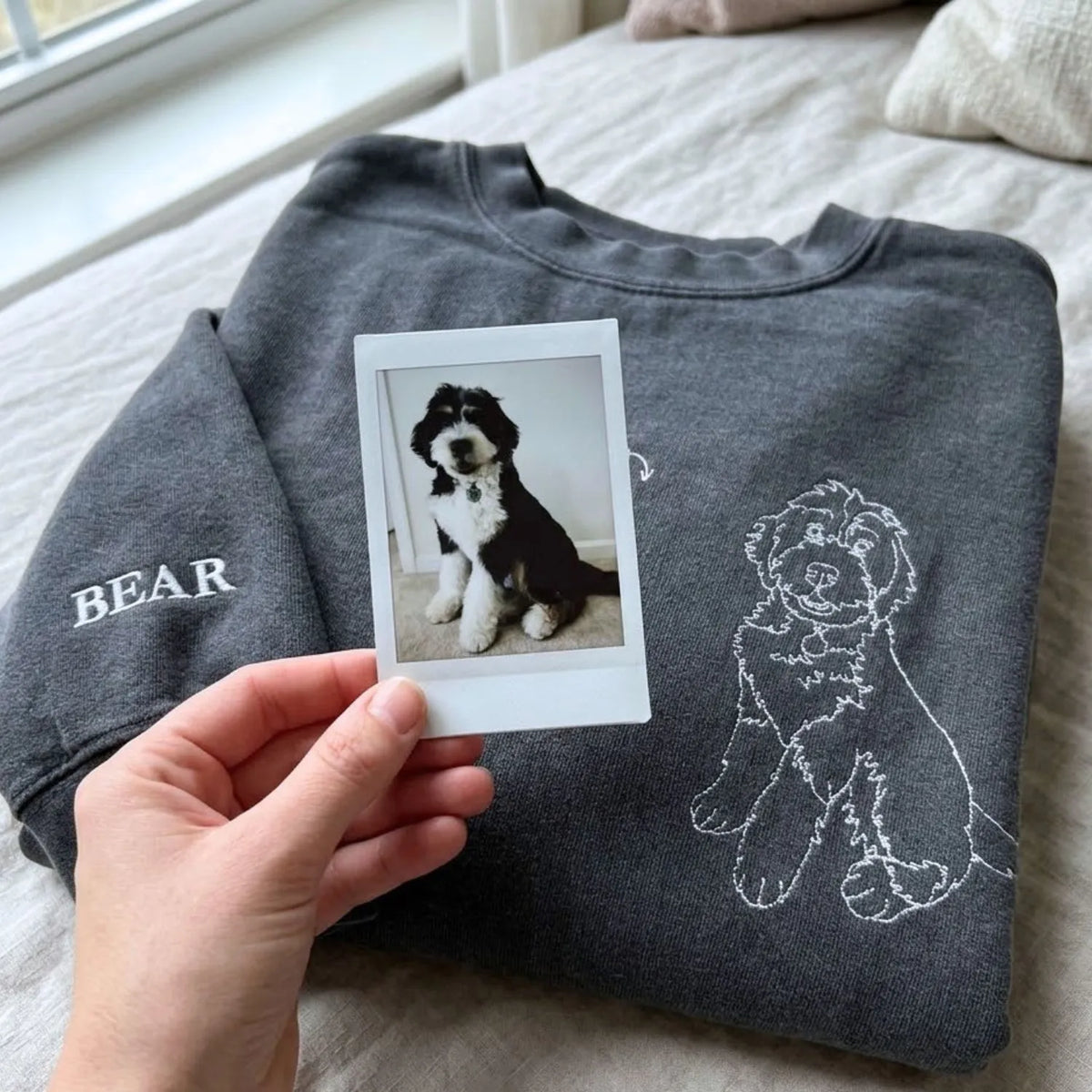 The Little Shadow – Custom Pet Line Art Embroidered Sweatshirt