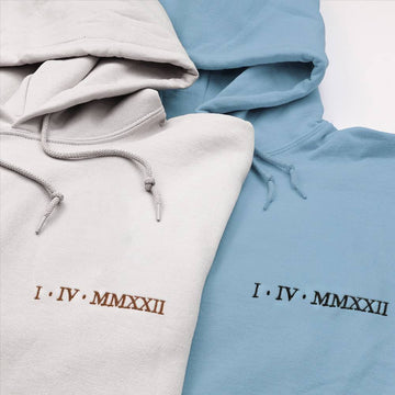 The Day We Became Us – Custom Roman Numeral Date Embroidered Hoodie