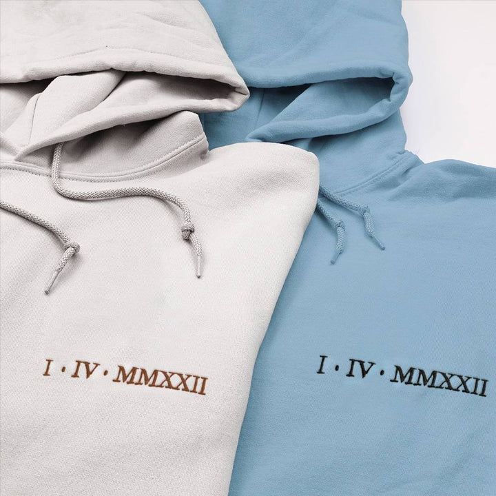 The Day We Became Us – Custom Roman Numeral Date Embroidered Hoodie