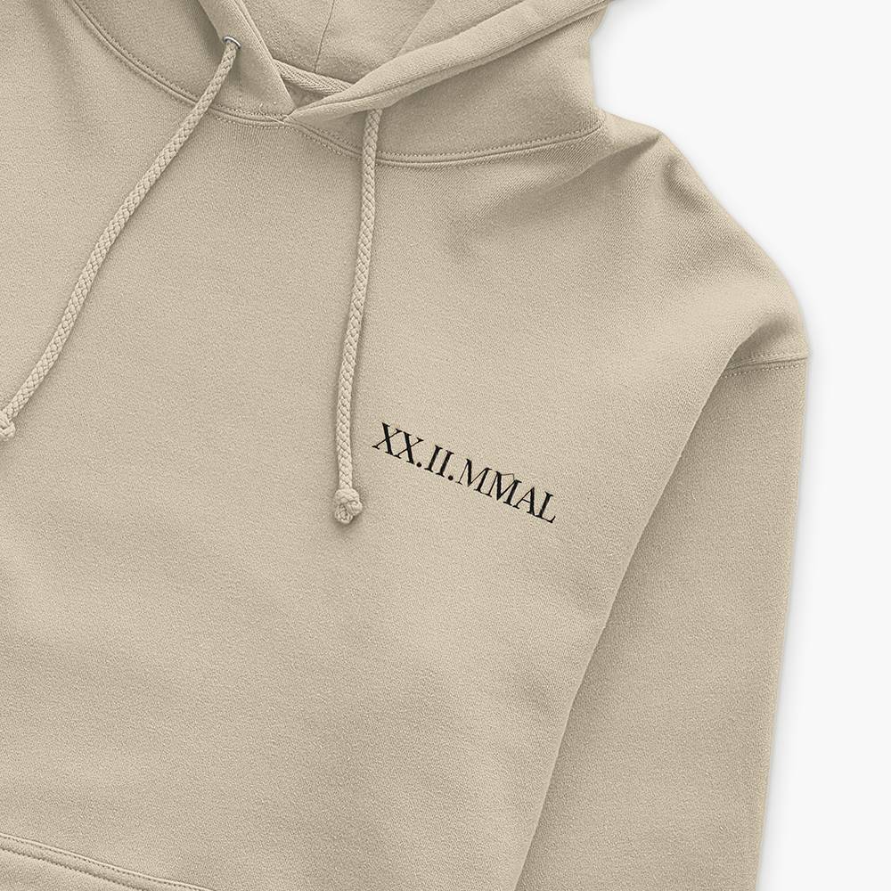 The Day We Became Us – Custom Roman Numeral Date Embroidered Hoodie