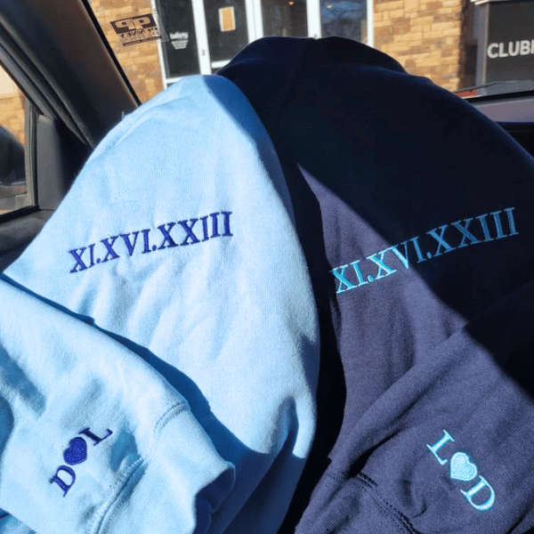 The Day We Became Us – Custom Roman Numeral Date Embroidered Hoodie