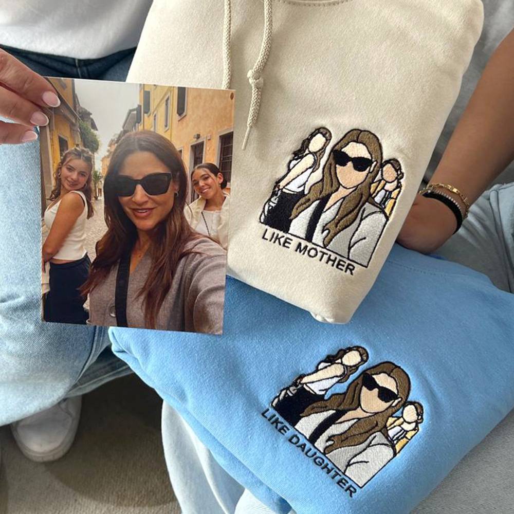 Like Mother, Like Love – Custom Mom & Kids Portrait Embroidered Hoodie