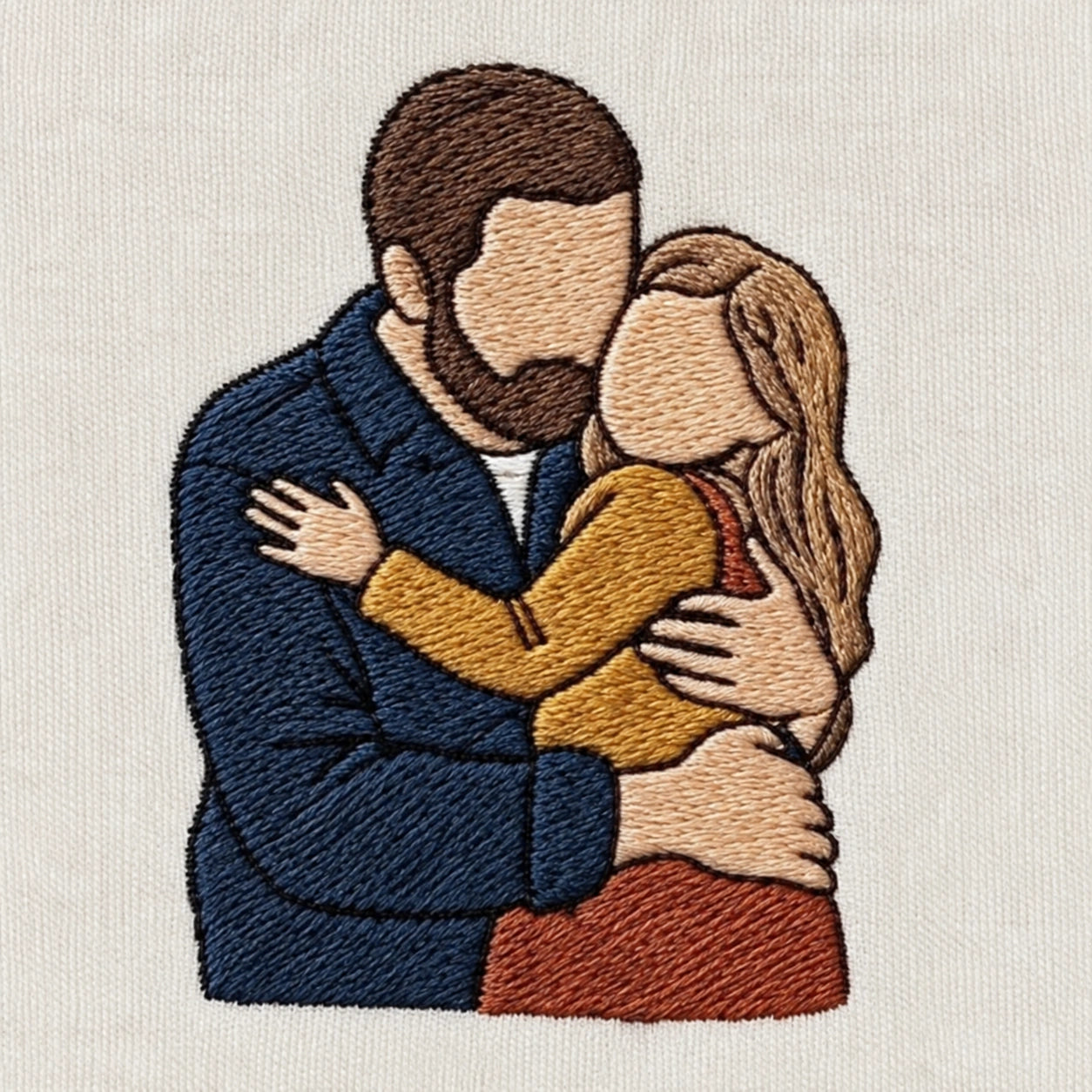 Father and daughter recreated in embroidery